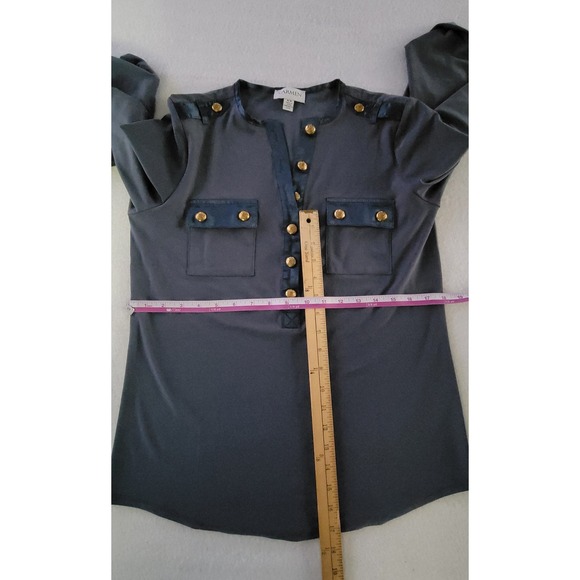 Carmen Marc Valvo Top Womens size M Navy Gold Buttons Patch Pocket Sleeve... - Picture 2 of 8